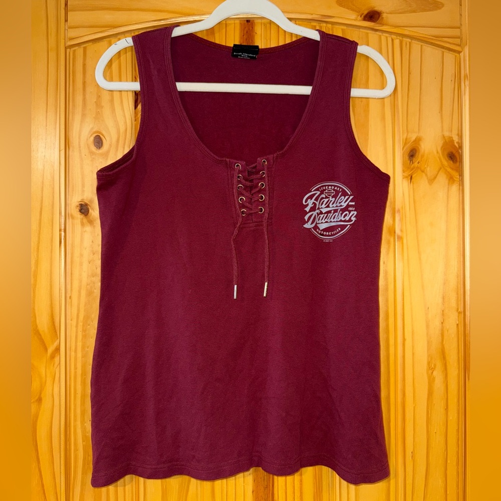 Harley-Davidson Women's Maroon Lace-Up Tank Top